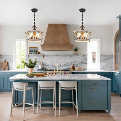 Bella Depot Lustre en bois rustique à 5 lumières, éclairage à intensité variable, luminaire suspendu de style farmhouse réglable de 15,7 pouces pour îlot de cuisine