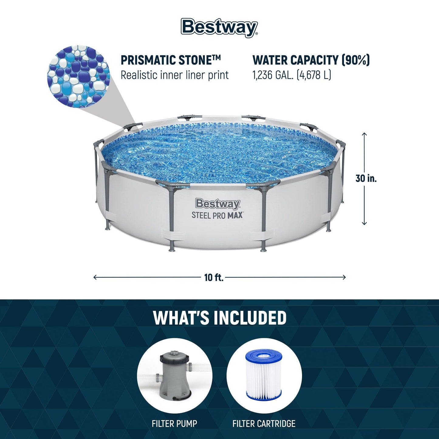 Piscine hors sol Bestway Steel Pro MAX ronde de 305 cm de diamètre et 76 cm de hauteur avec pompe - 305 cm x 76 cm.