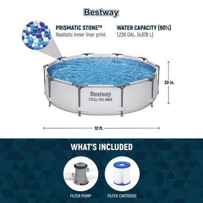 Piscine hors sol Bestway Steel Pro MAX ronde de 305 cm de diamètre et 76 cm de hauteur avec pompe - 305 cm x 76 cm.