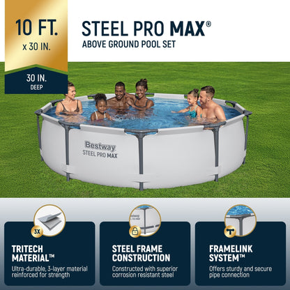 Piscine hors sol Bestway Steel Pro MAX ronde de 305 cm de diamètre et 76 cm de hauteur avec pompe - 305 cm x 76 cm.