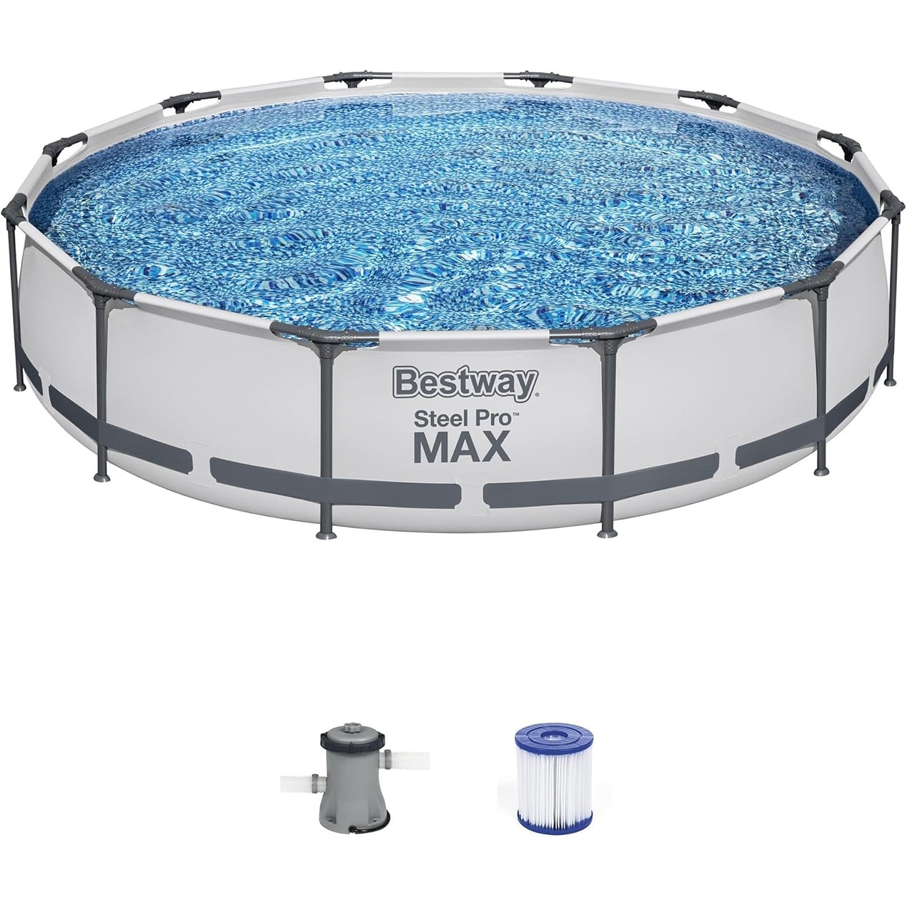Piscine hors sol Bestway Steel Pro MAX ronde de 305 cm de diamètre et 76 cm de hauteur avec pompe - 305 cm x 76 cm.