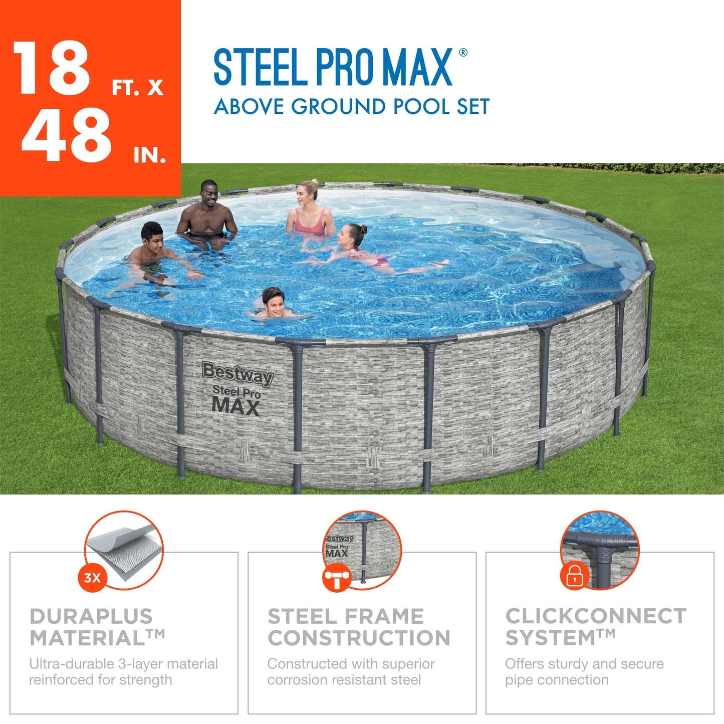 Piscine hors sol Bestway Steel Pro MAX ronde avec pompe et couverture
