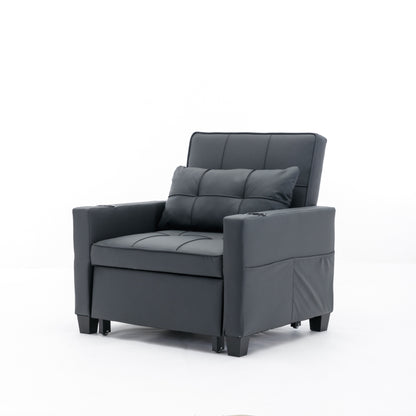 Canapé-lit convertible en simili cuir noir avec ports USB