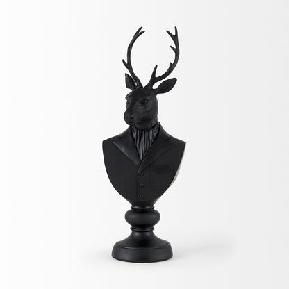 Buste de cerf en résine noire portant un costume - 15,2 cm L x 20,3 cm P x 58,4 cm H