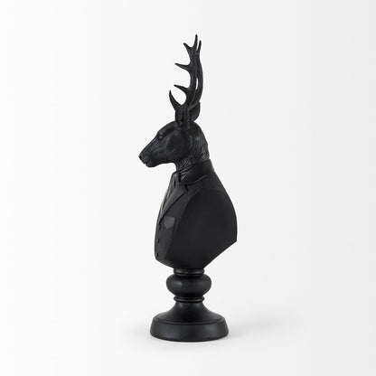 Buste de cerf en résine noire portant un costume - 15,2 cm L x 20,3 cm P x 58,4 cm H