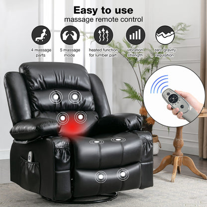 Fauteuil inclinable pivotant noir avec fonction de massage, chauffage et ports USB