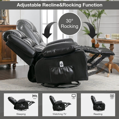 Fauteuil inclinable pivotant noir avec fonction de massage, chauffage et ports USB