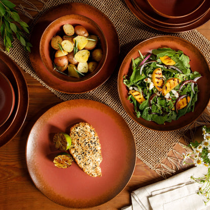 Service de table Bloomhouse Palermo Sun, 16 pièces, assiettes et bols en grès double paroi, émail réactif.