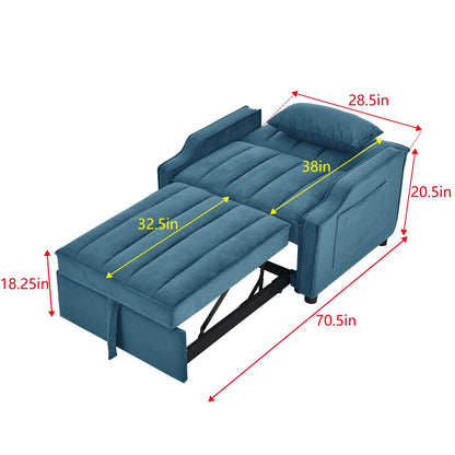 Canapé-lit simple convertible en velours bleu avec lit escamotable