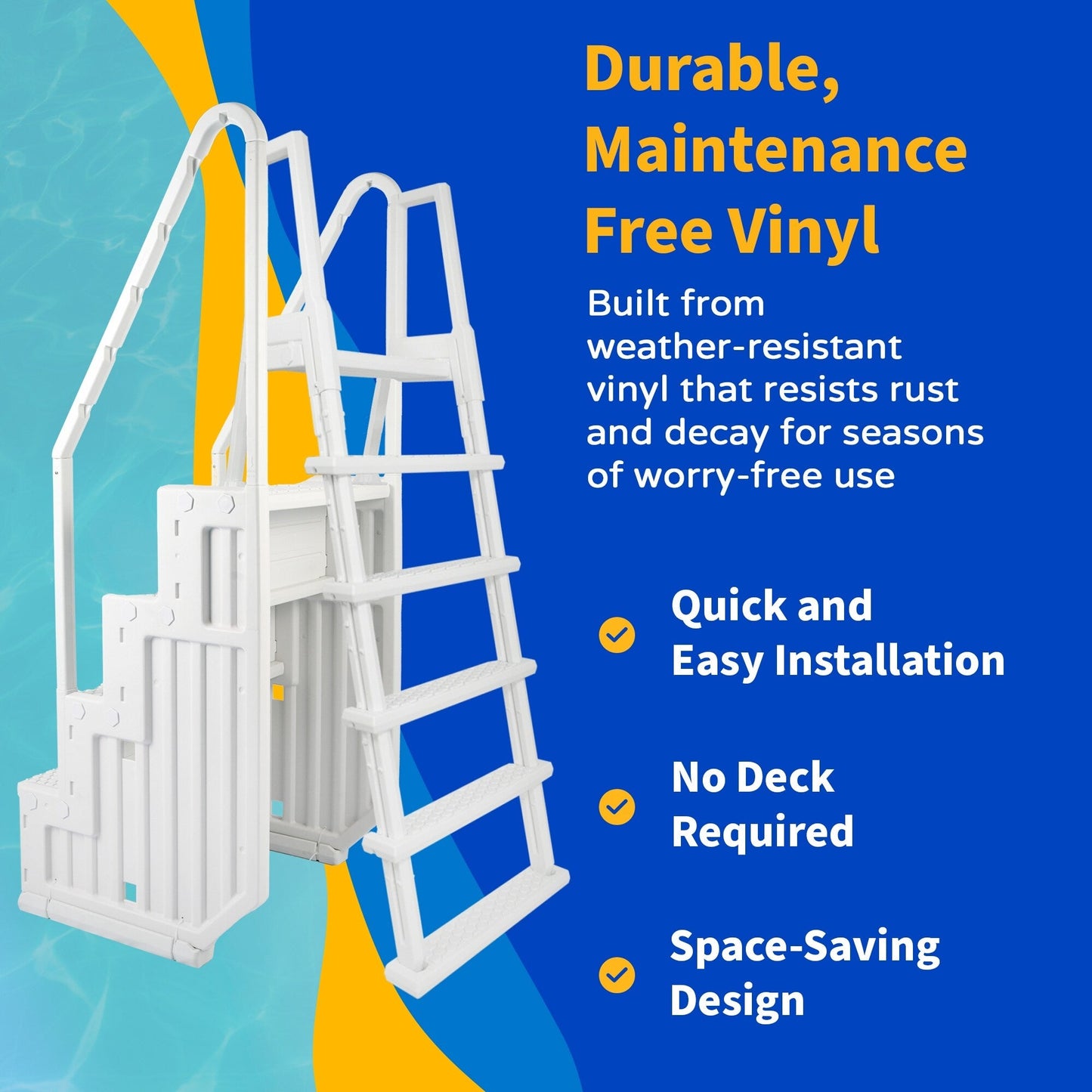 Escabeau d'accès à la piscine Blue Wave Easy Pool Step avec échelle extérieure pour piscines hors sol - 82,5 cm L x 142,2 cm P x 205,7 cm H