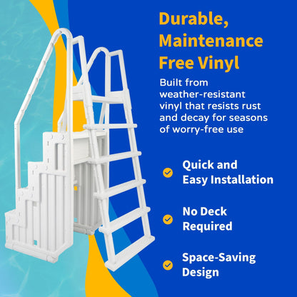 Escabeau d'accès à la piscine Blue Wave Easy Pool Step avec échelle extérieure pour piscines hors sol - 82,5 cm L x 142,2 cm P x 205,7 cm H