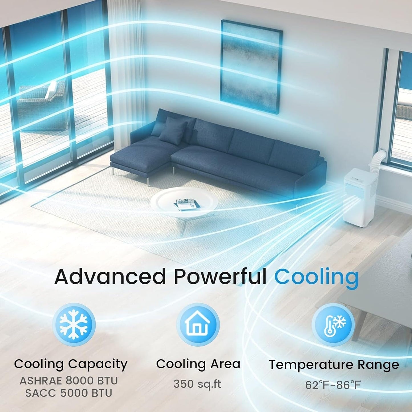Climatiseur portable 3-en-1 Bossin 8000 BTU (ASHRAE), 5000 BTU (SACC) avec télécommande, refroidisseur d'air portable silencieux pour chambre - 880v