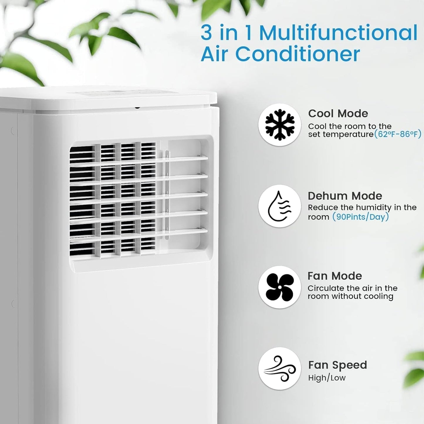 Climatiseur portable 3-en-1 Bossin 8000 BTU (ASHRAE), 5000 BTU (SACC) avec télécommande, refroidisseur d'air portable silencieux pour chambre - 880v