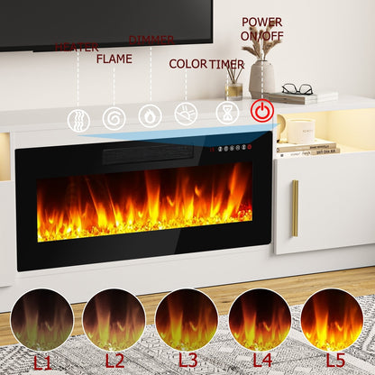 Meuble TV avec foyer électrique Bossin 70, foyer électrique de 36 pouces, meuble TV pour téléviseurs jusqu'à 80 pouces, éclairage LED à 16 couleurs/centre de divertissement