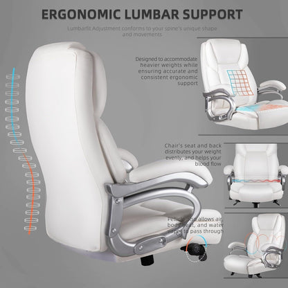 Chaise de bureau executive Bossin pour personnes de grande taille et fortes corpulent, support lombaire réglable, 500 lbs, chaise ergonomique à dossier haut en cuir PU pour ordinateur.