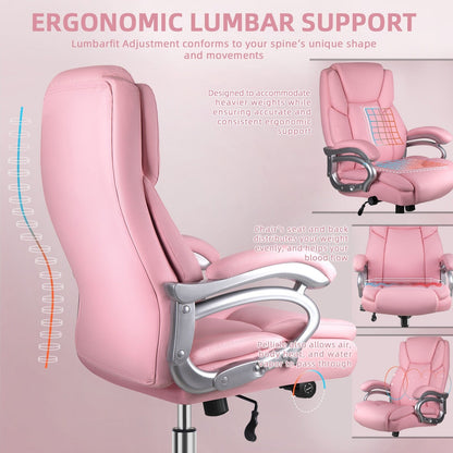 Chaise de bureau executive Bossin pour personnes de grande taille et fortes corpulent, support lombaire réglable, 500 lbs, chaise ergonomique à dossier haut en cuir PU pour ordinateur.