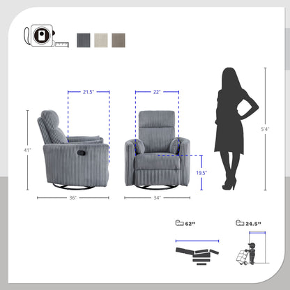 Fauteuil inclinable manuel pivotant et basculant en velours côtelé Braidy