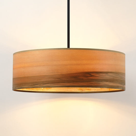 Breaux Lustre à tambour en placage de bois avec 4 lumières et auvent noir - 56 cm de largeur