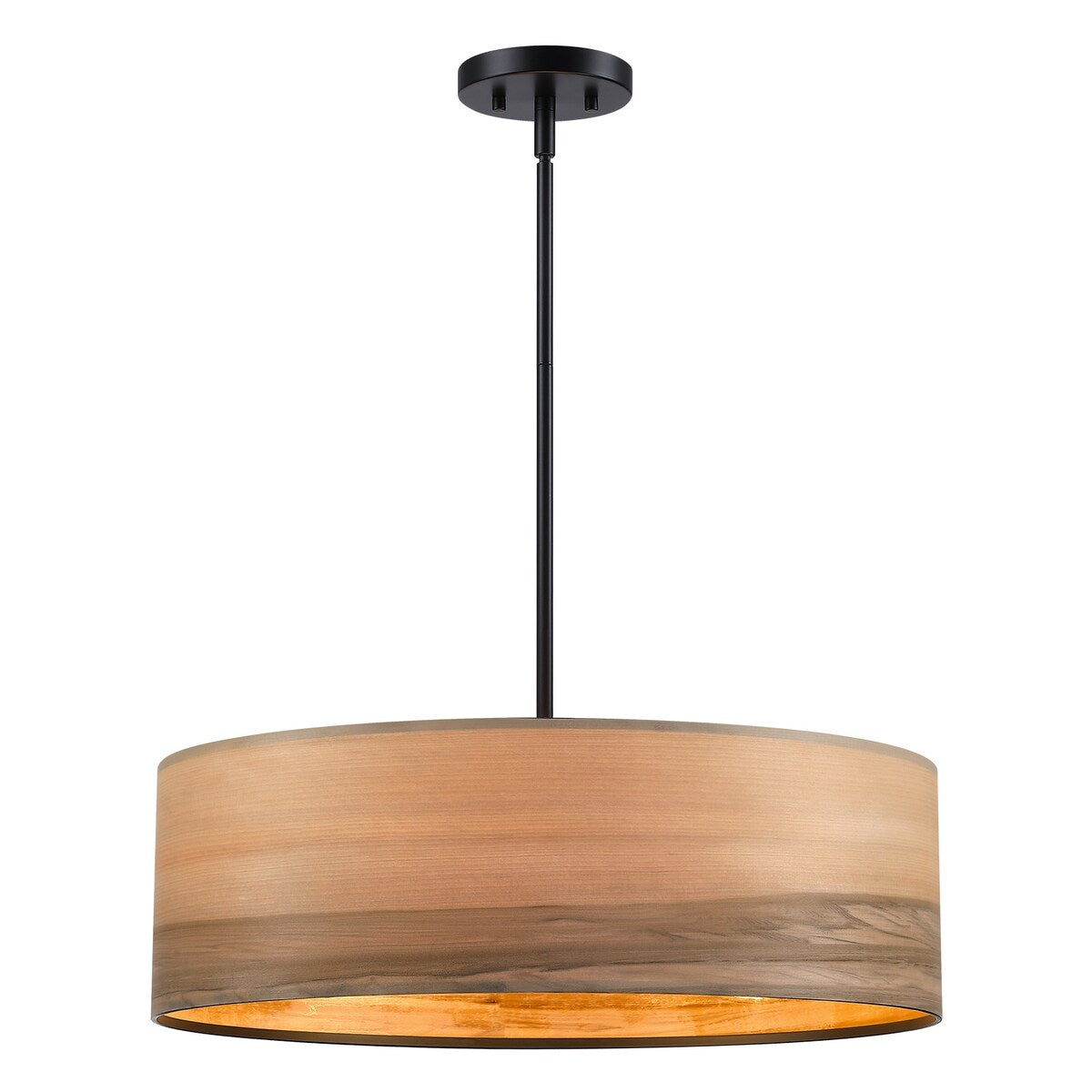 Breaux Lustre à tambour en placage de bois avec 4 lumières et auvent noir - 56 cm de largeur