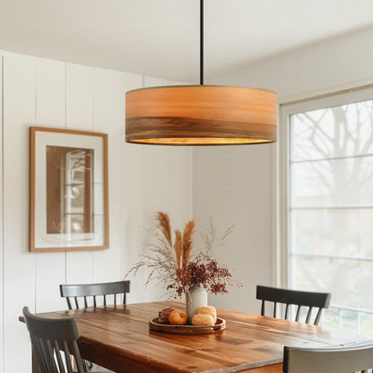 Breaux Lustre à tambour en placage de bois avec 4 lumières et auvent noir - 56 cm de largeur