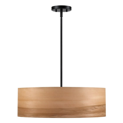 Breaux Lustre à tambour en placage de bois avec 4 lumières et auvent noir - 56 cm de largeur
