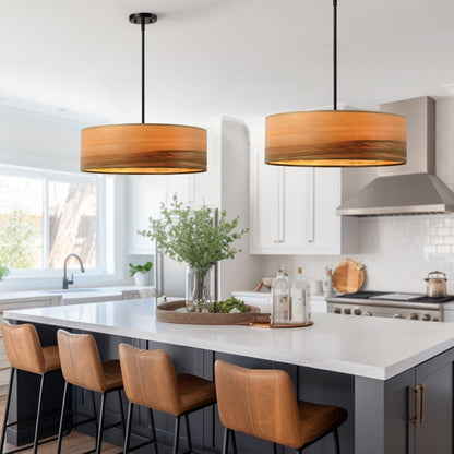 Breaux Lustre à tambour en placage de bois avec 4 lumières et auvent noir - 56 cm de largeur