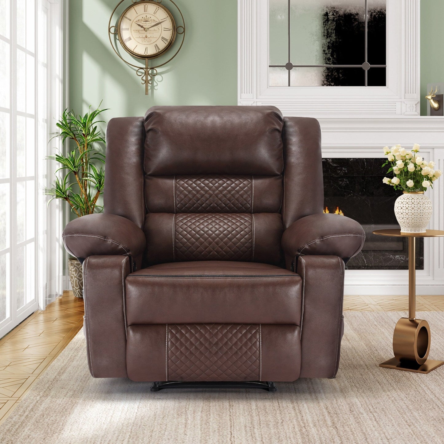 Fauteuil inclinable manuel marron avec massage à 8 points, fonction chauffante et structure robuste pour un confort optimal dans le salon.