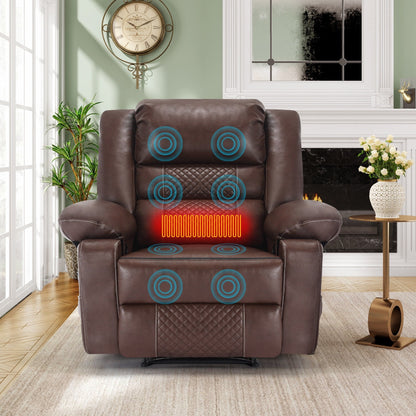 Fauteuil inclinable manuel marron avec massage à 8 points, fonction chauffante et structure robuste pour un confort optimal dans le salon.