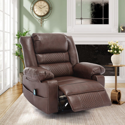 Fauteuil inclinable manuel marron avec massage à 8 points, fonction chauffante et structure robuste pour un confort optimal dans le salon.