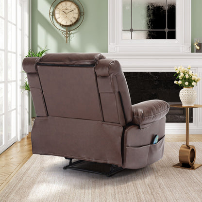 Fauteuil inclinable manuel marron avec massage à 8 points, fonction chauffante et structure robuste pour un confort optimal dans le salon.