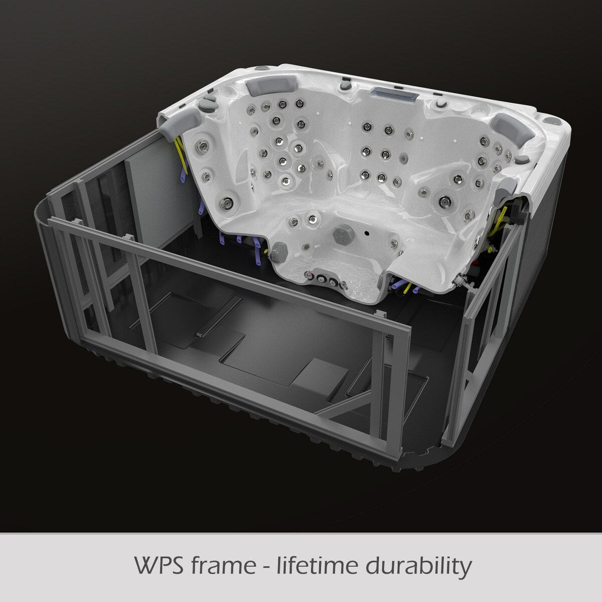 Bain à remous Buenospa Jersey 6 places, 46 jets, blanc glace, gris avec ozone et lumières LED.