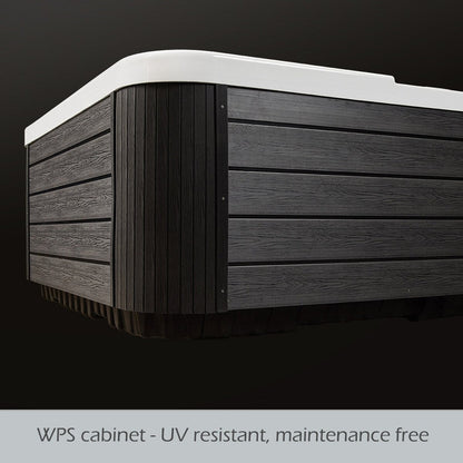 Bain à remous Buenospa Jersey 6 places, 46 jets, blanc glace, gris avec ozone et lumières LED.