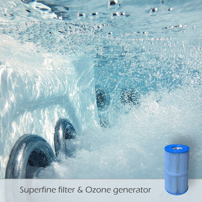 Bain à remous Buenospa Jersey 6 places, 46 jets, blanc glace, gris avec ozone et lumières LED.