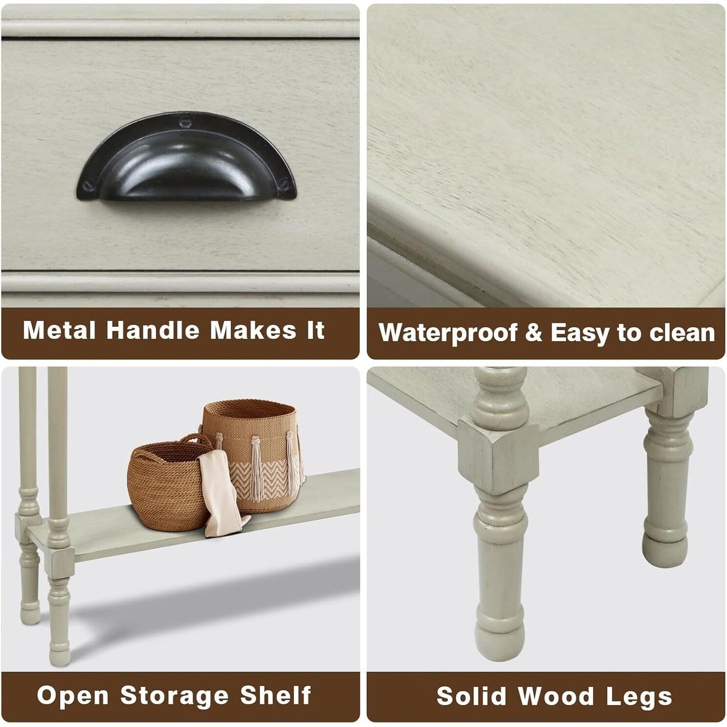 Table de console de couloir en bois Burlington à 3 tiroirs