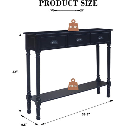 Table de console de couloir en bois Burlington à 3 tiroirs