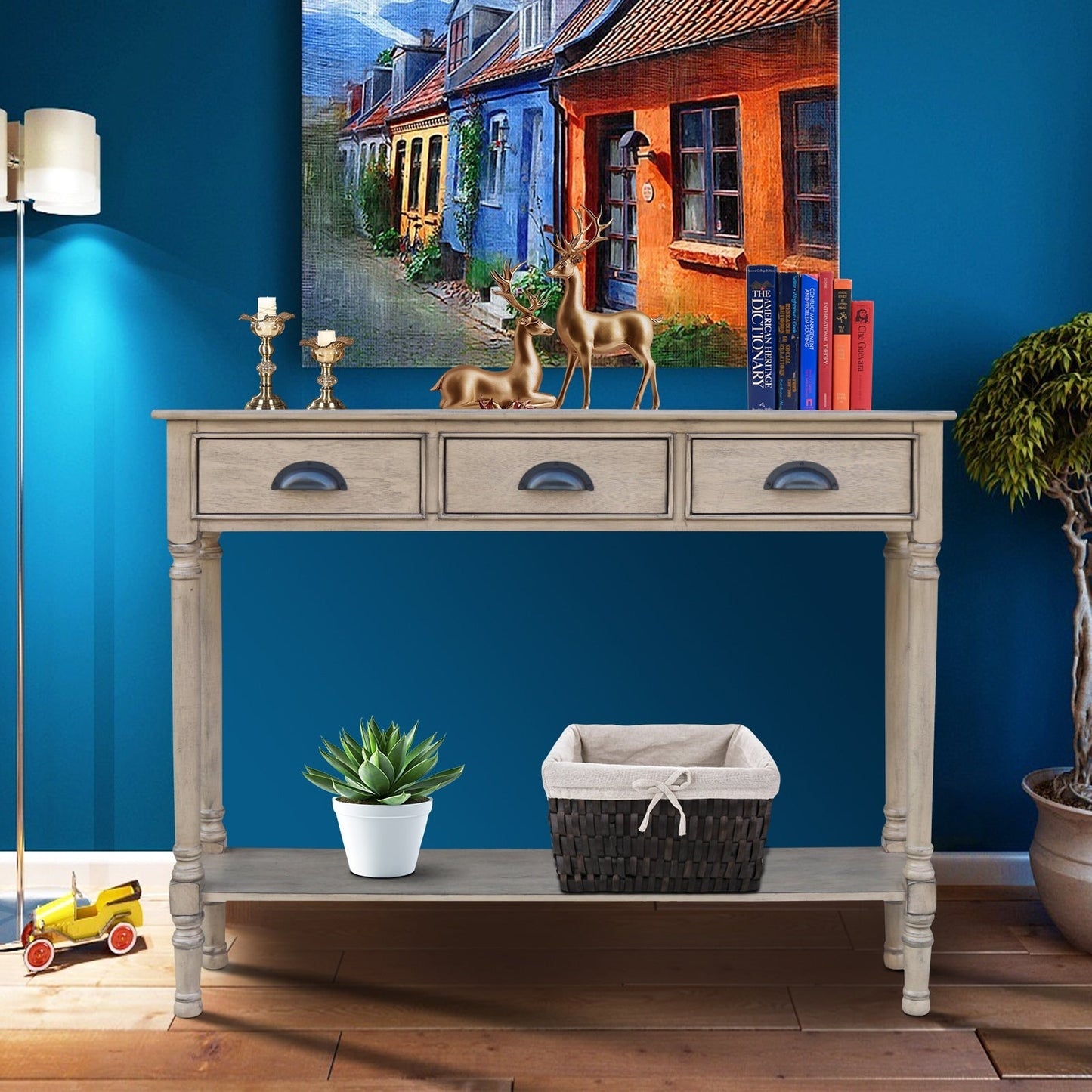 Table de console de couloir en bois Burlington à 3 tiroirs