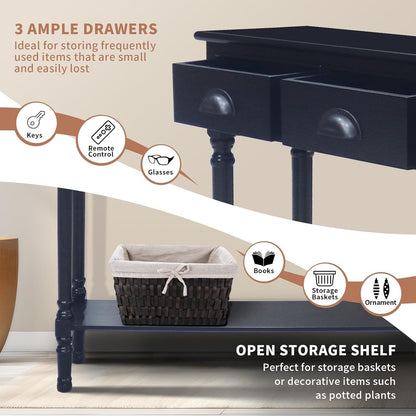 Table de console de couloir en bois Burlington à 3 tiroirs