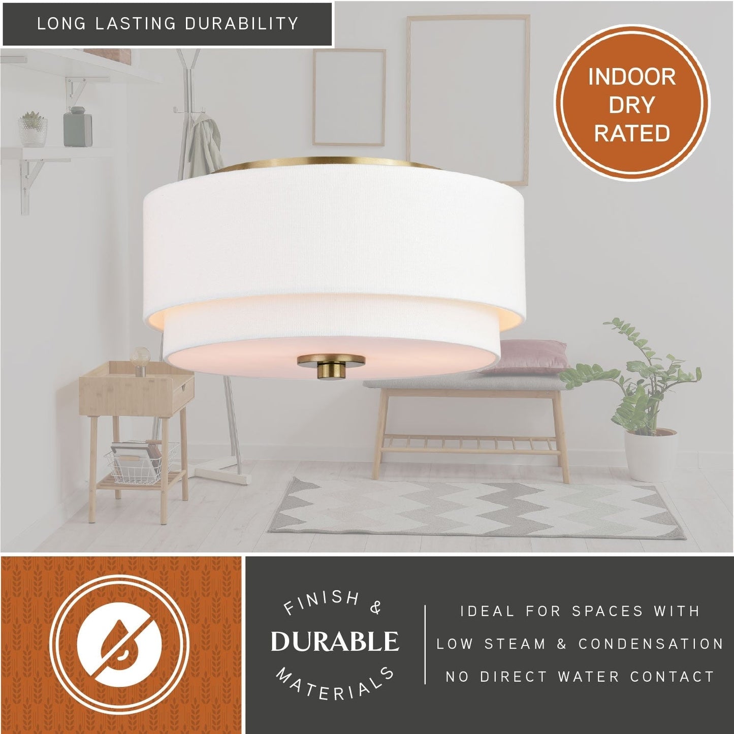 Luminaire de plafond à abat-jour blanc en lin, style moderne du milieu du siècle, modèle Burnaby.