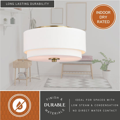 Luminaire de plafond à abat-jour blanc en lin, style moderne du milieu du siècle, modèle Burnaby.