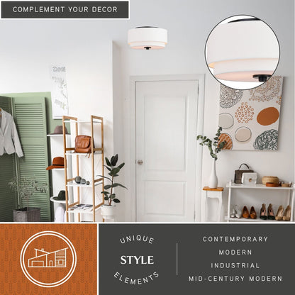 Luminaire de plafond à abat-jour blanc en lin, style moderne du milieu du siècle, modèle Burnaby.