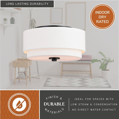 Luminaire de plafond à abat-jour blanc en lin, style moderne du milieu du siècle, modèle Burnaby.