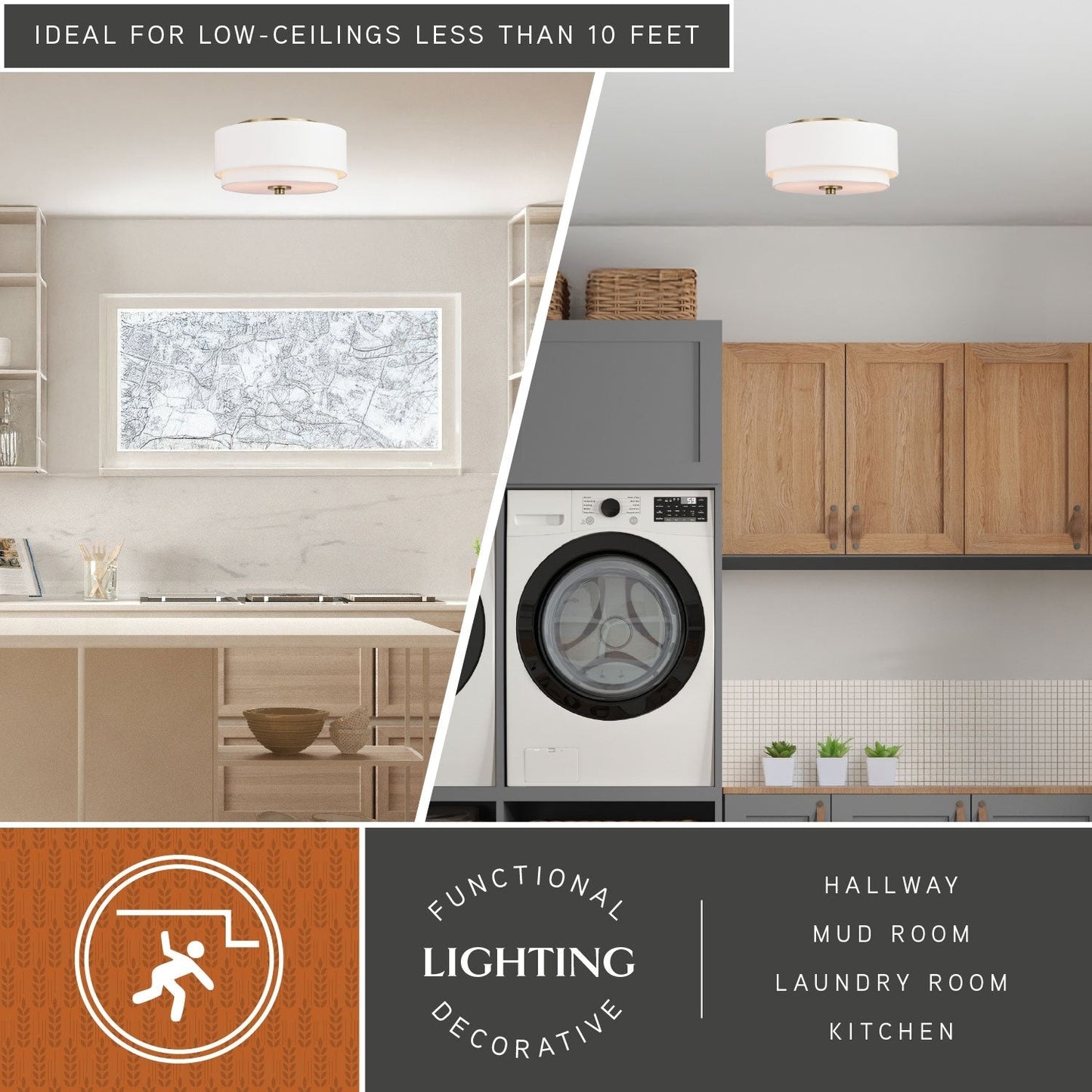 Luminaire de plafond à abat-jour blanc en lin, style moderne du milieu du siècle, modèle Burnaby.