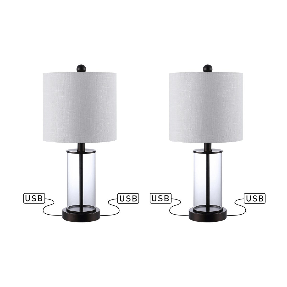 Lampe de table LED Cabell 21 en verre, style moderne et contemporain, avec port de charge USB, bronze vieilli (lot de 2) par JONATHAN Y