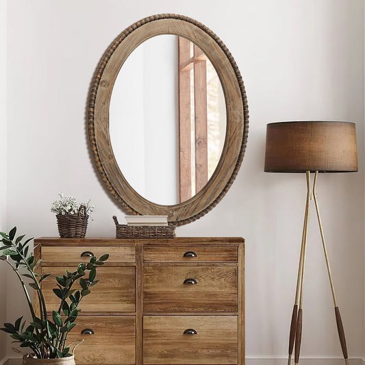 Miroir mural ovale Cameo avec cadre en bois, 81 cm, miroir mural pour salle de bain - 81,03 H x 61 L x 3,2 l (cm)
