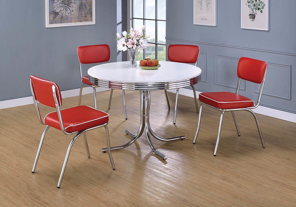 Chaises de bar rétro à dossier ouvert, rouge et chrome (lot de 2)
