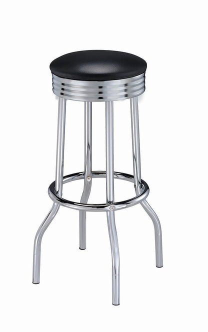 Tabourets de bar Theodore avec assise rembourrée, noir et chrome (lot de 2)