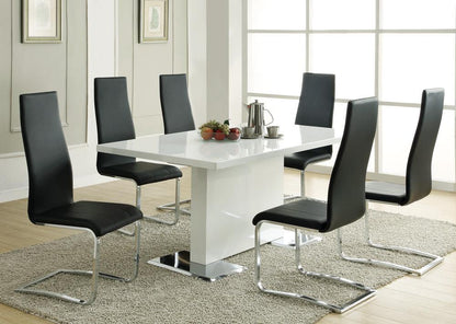Table à manger à pied central en forme de T, blanc brillant, modèle Anges