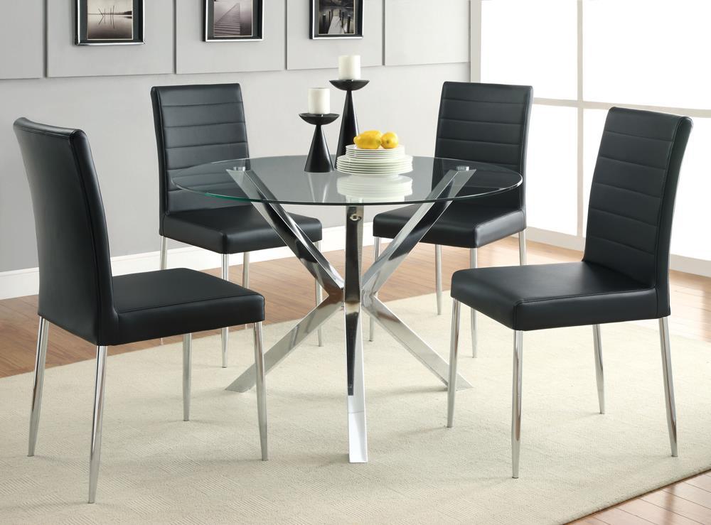 Table à manger Vance avec plateau en verre et base en croix chromée