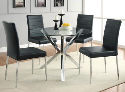 Table à manger Vance avec plateau en verre et base en croix chromée
