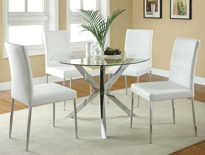 Table à manger Vance avec plateau en verre et base en croix chromée